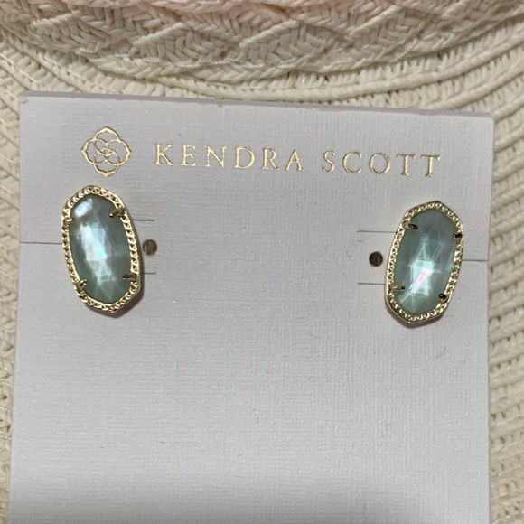 Kendra Scott Gold Plated Aqua Glass Elle Studs - Picture 3 of 3